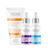 A set of three Natavis skincare products including a Vitamin C Moisturizer, a Retinol 1% Night Serum, and an Ultra-Hydrate Serum, designed for combination skin.