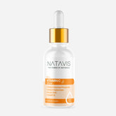 A bottle of Natavis Vitamin C Serum with a dropper, against a white background.