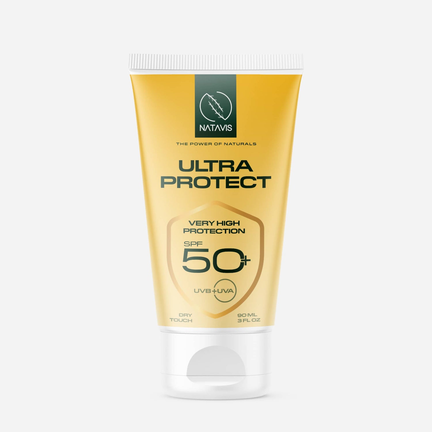 A tube of Natavis Ultra-Protect sunscreen with SPF 50+ indicated on the packaging.