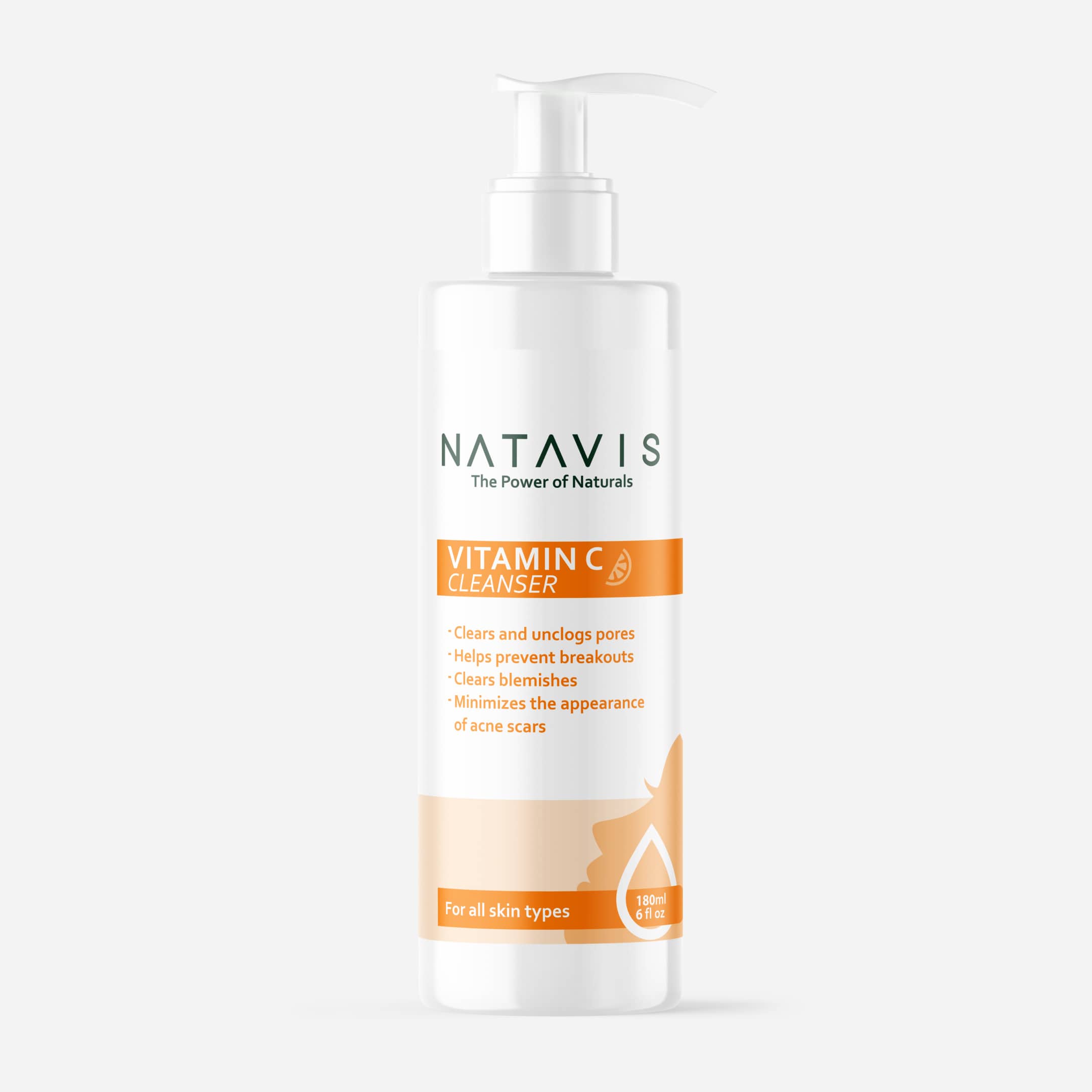 A pump bottle of Natavis Vitamin C Cleanser.